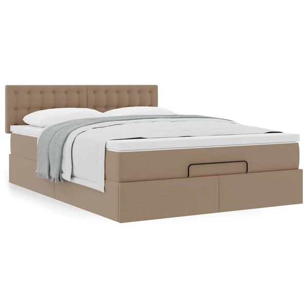 vidaXL Estrutura de cama otomana com colch&atilde;o cappucino 140x190 cm