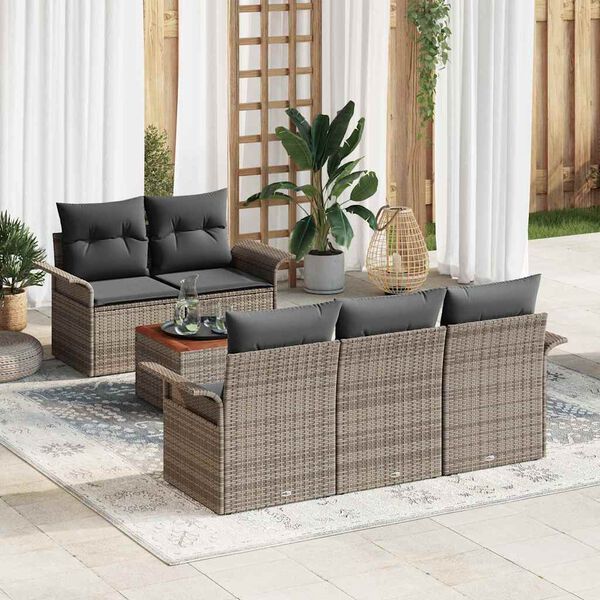 vidaXL Conjunto de Sof&aacute; de Jardim com almofada 6 pcs Cinzeto vime PE
