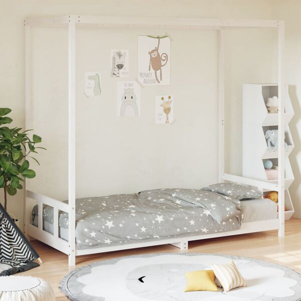 vidaXL Estrutura de cama infantil 90x200 cm pinho maciço branco