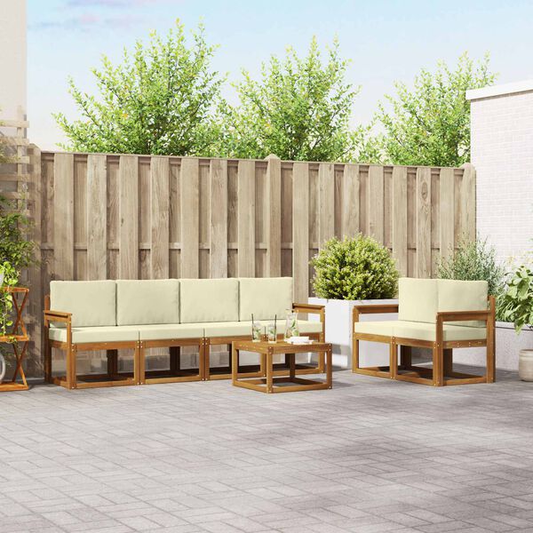 vidaXL Conjunto de Sof&aacute;s para Exterior 7 pcs Natural e Creme