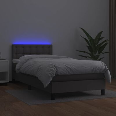 vidaXL Cama box spring c/ colchão/LED 80x200 cm couro artificial cinza