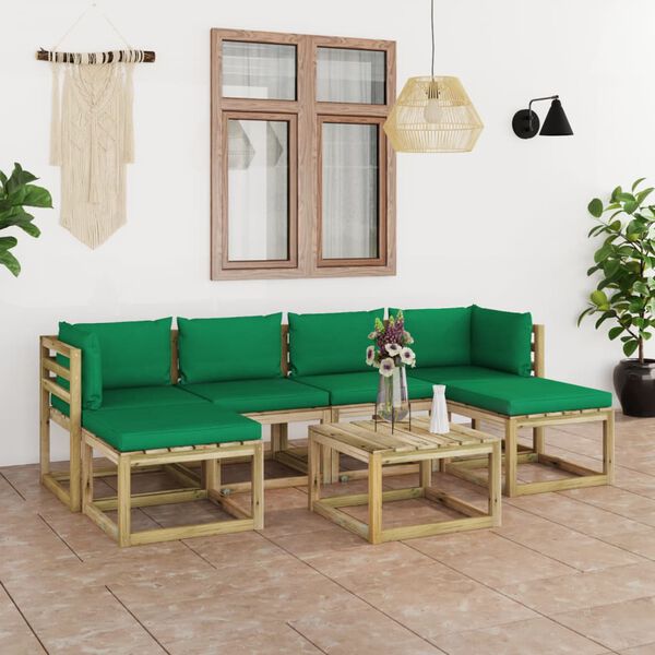 vidaXL Conj. lounge de jardim 7 pcs com almofad&otilde;es pinho impregnado