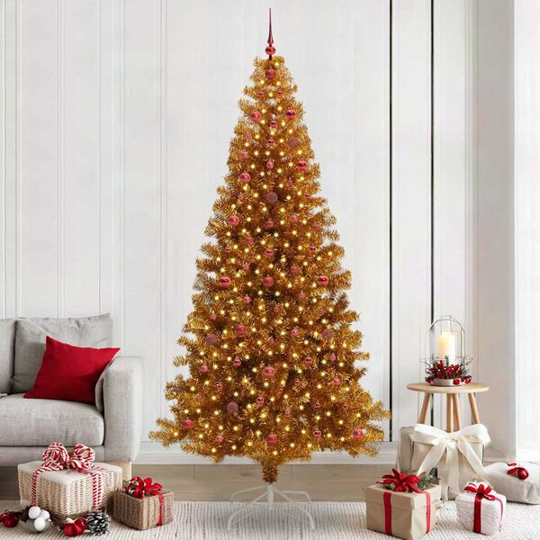 vidaXL &Aacute;rvore de Natal com 300 LEDs com suporte Ouro 240 cm PET