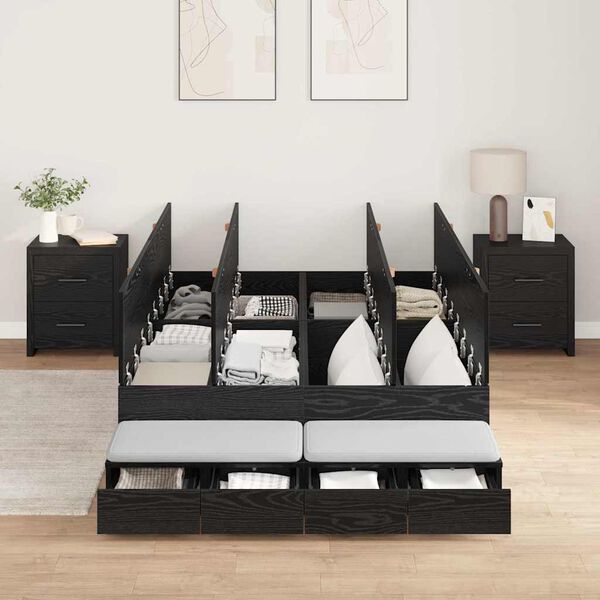 vidaXL Estrado de cama com arrumação com gaveta Carvalho Preto 120 cm
