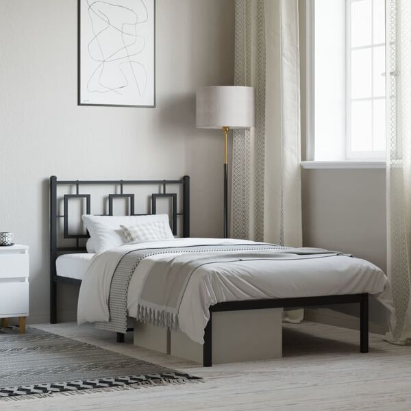 vidaXL Estrutura de cama com cabeceira 90x190 cm metal preto
