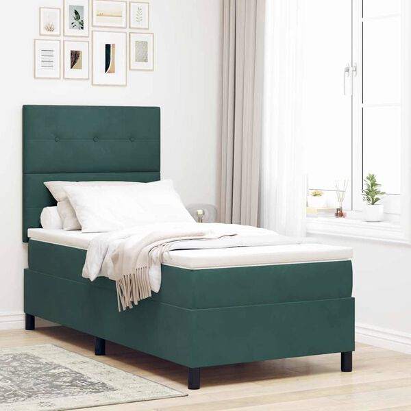 vidaXL Cama Box com colch&atilde;o Verde Escuro 100 x 200 cm tecido