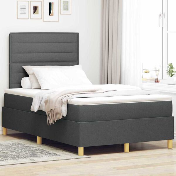 vidaXL Cama Box com colch&atilde;o Cinza Escuro 120 x 200 cm tecido