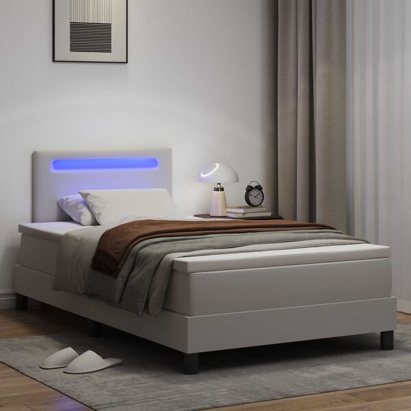 vidaXL Cama Box com colch&atilde;o Branco 120 x 200 cm Couro sint&eacute;tico