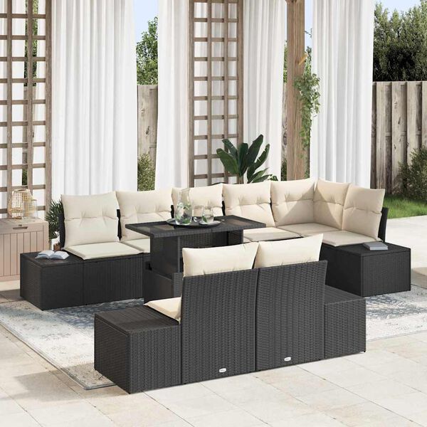 vidaXL Conjunto de Sofá de Jardim 9 pcs Preto Rattan Sintético