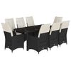 vidaXL 9 pcs conjunto de jantar p/ jardim c/ almofad&otilde;es vime PE preto