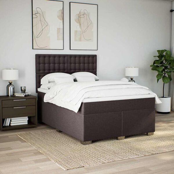 vidaXL Cama com molas/colch&atilde;o 140x190 cm tecido castanho-escuro