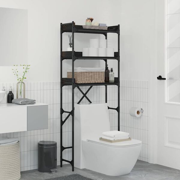 vidaXL Prateleira para M&aacute;quina de Lavar 0ak Preto 67 x 25 x 163 cm