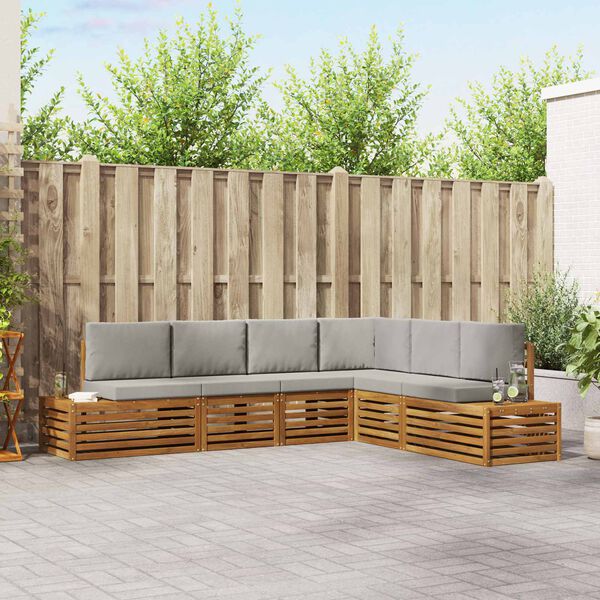 vidaXL Conjunto de Sof&aacute;s para Exterior 6 Pe&ccedil;a Cinza Natural e Claro