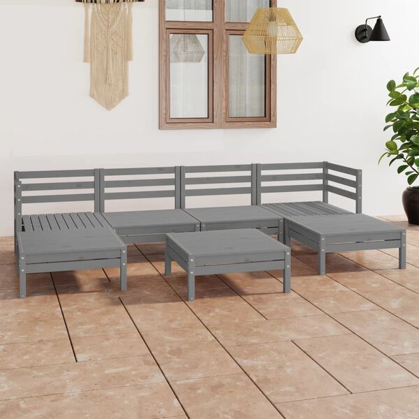 vidaXL 7 pcs conjunto lounge de jardim pinho maciço cinzento