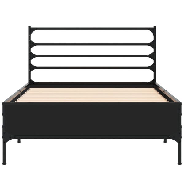 vidaXL Estrutura de cama 75x190 cm derivados de madeira e metal preto