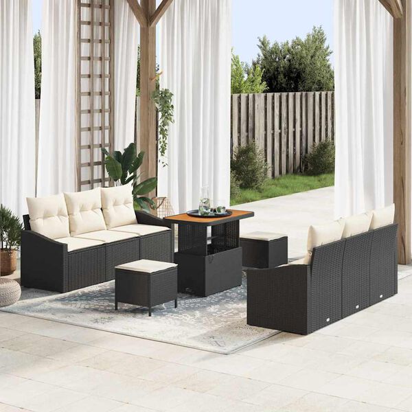 vidaXL Conjunto de Sof&aacute; de Jardim com almofada 9 pcs Preto e Creme