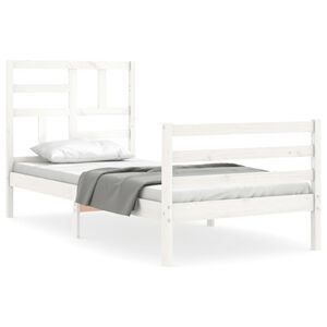 vidaXL Estrutura de cama com cabeceira 100x200cm madeira maci&ccedil;a branco