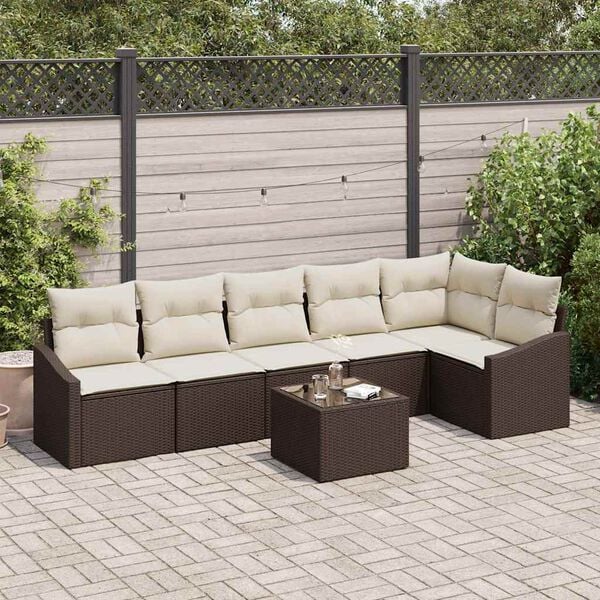 vidaXL Conjunto de Sof&aacute; de Jardim 7 pcs Castanho Rattan Sint&eacute;tico