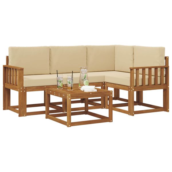 vidaXL Conjunto de Sof&aacute;s para Exterior 5 pcs Natural e Bege