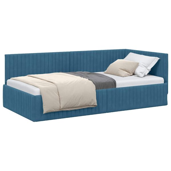 vidaXL Estrutura de Cama de Canto Azul 100 cm x 200 cm Veludo