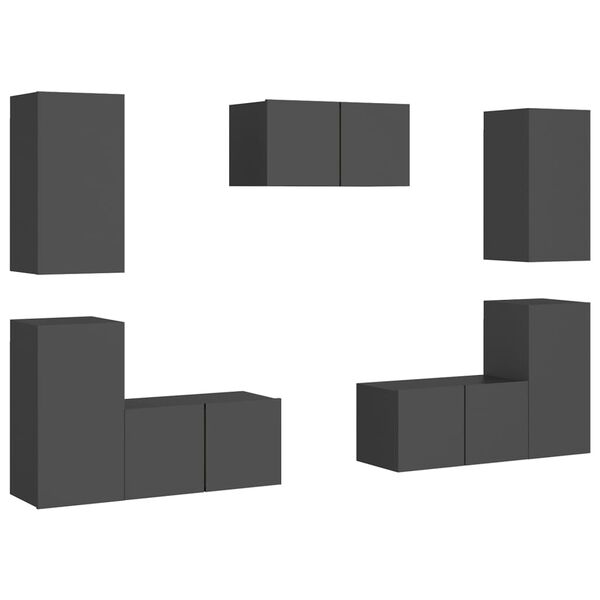 vidaXL 7 pcs conjunto de m&oacute;veis de TV contraplacado cinzento