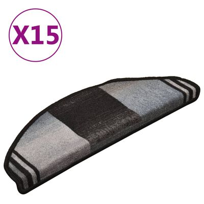 vidaXL Tapetes de escada adesivos 15 pcs 65x21x4 cm preto e cinzento