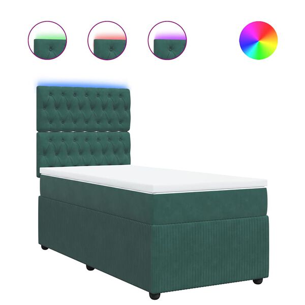 vidaXL Cama com molas/colch&atilde;o 90x190 cm veludo verde-escuro