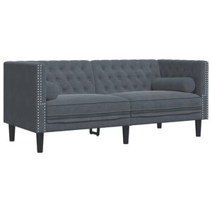 vidaXL Sof&aacute; chesterfield com rolos 2 lugares veludo cinzento-escuro