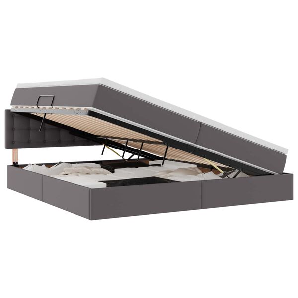 vidaXL Cama com Armazenamento Cinzeto 200 x 200 cm Couro Sint&eacute;tico