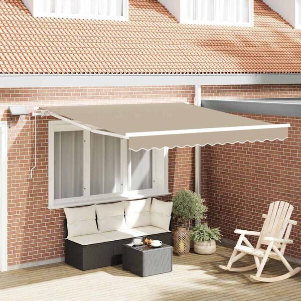 vidaXL Toldo Retr&aacute;til Manual Bege 350 x 250 cm Tecido e A&ccedil;o