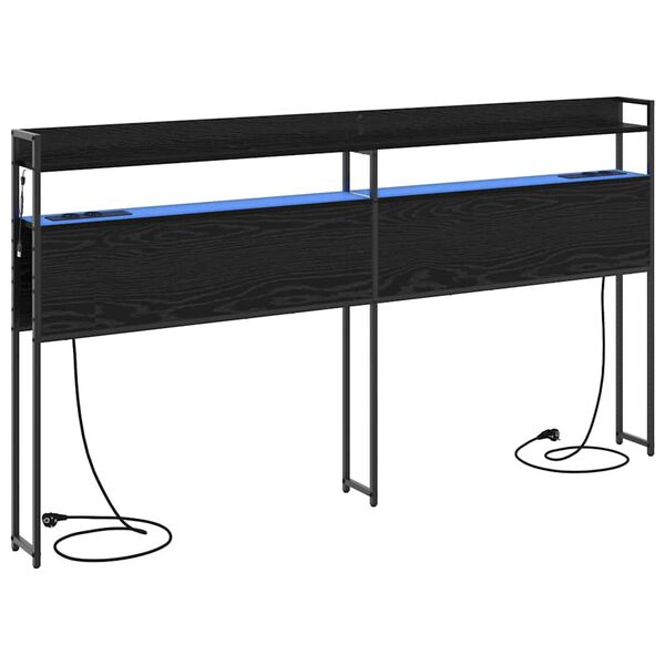 vidaXL Cabeceira de armazenamento com prateleira Carvalho preto 180 cm