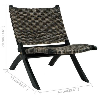 vidaXL Cadeira relaxante vime Kubu natural/madeira mogno maciça preto