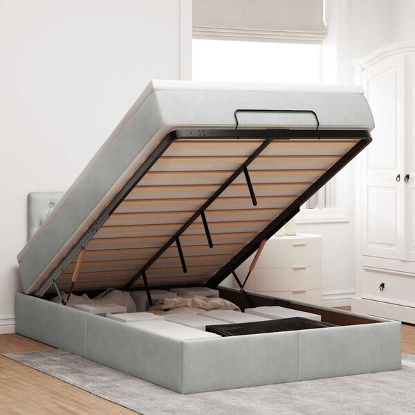 vidaXL Cama otomana com colch&atilde;o cinza claro 120x190 cm Veludo