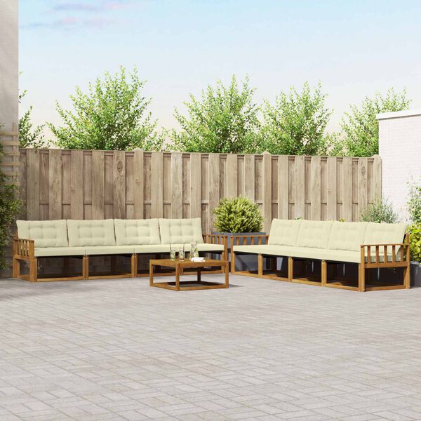 vidaXL Conjunto de Sof&aacute;s para Exterior 9 pcs Natural e Creme