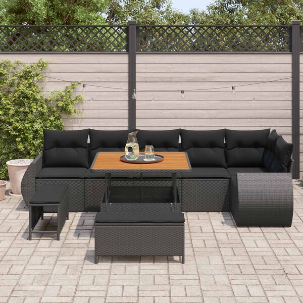 vidaXL Conjunto de Sof&aacute; de Jardim 9 pcs Preto Rattan de Polipropileno