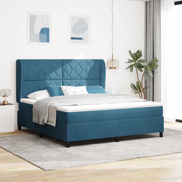 vidaXL Cama Box com colch&atilde;o Azul Escuro 200 x 180 cm Poli&eacute;ster