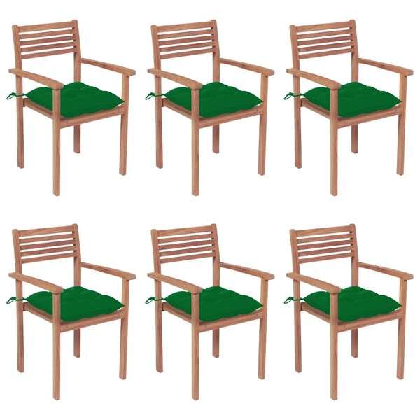 vidaXL Cadeiras de jardim empilh&aacute;veis c/ almofad&otilde;es 6 pcs teca maci&ccedil;a