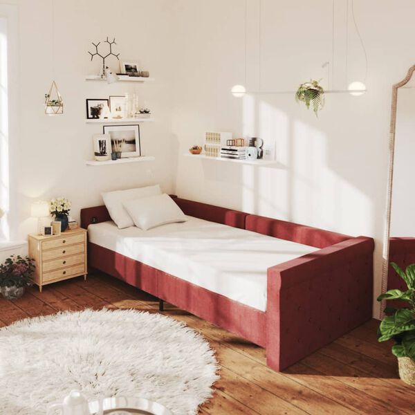 vidaXL Sof&aacute;-cama c/ sa&iacute;da USB 90x200 cm tecido vermelho tinto