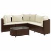 vidaXL 6 pcs conjunto de sof&aacute;s jardim c/ almofad&otilde;es vime PE castanho