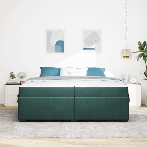 vidaXL Estrutura da Cama com colch&atilde;o Verde Escuro 200 x 200 cm tecido