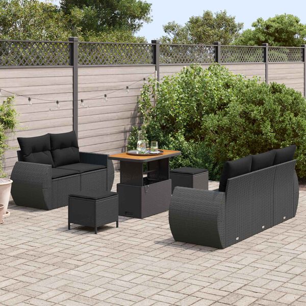 vidaXL Conjunto de Sof&aacute; de Jardim com almofada 8 pcs Preto vime PE