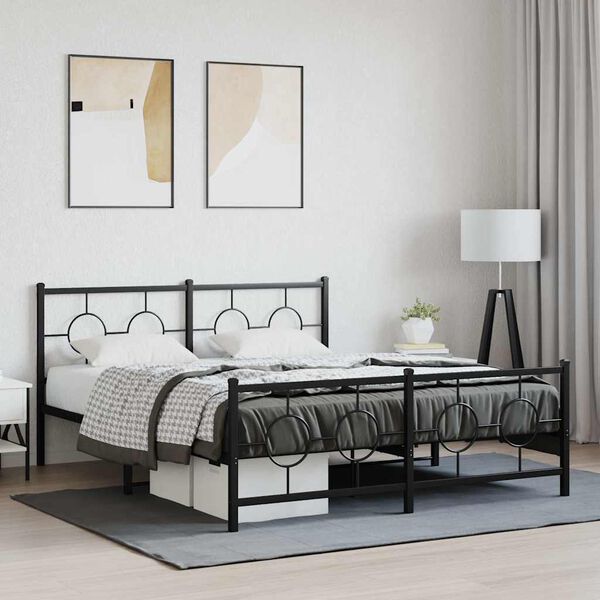 vidaXL Estrutura de cama com cabeceira e p&eacute;s 150x200 cm metal preto