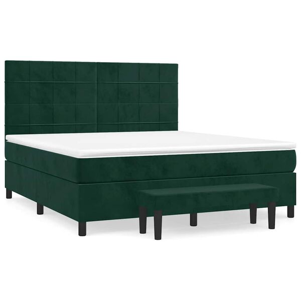 vidaXL Cama com molas/colch&atilde;o 160x200 cm veludo verde-escuro