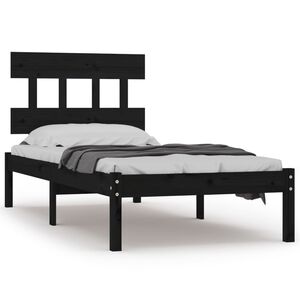 vidaXL Estrutura cama pequena solteiro 75x190 cm madeira maciça preto