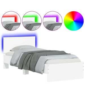 vidaXL Estrutura de cama com cabeceira e luzes LED 90x200 cm branco