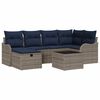 vidaXL Conjunto de Sof&aacute; de Jardim 7 unid. Cinza e Azul Marinho vime PE