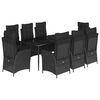 vidaXL 9 pcs conjunto de jantar p/ jardim c/ almofad&otilde;es vime PE preto