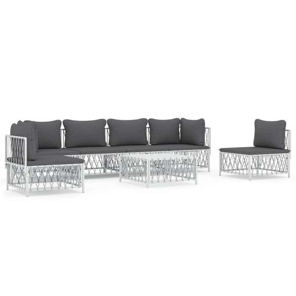 vidaXL 7 pcs conjunto lounge de jardim com almofadões aço branco