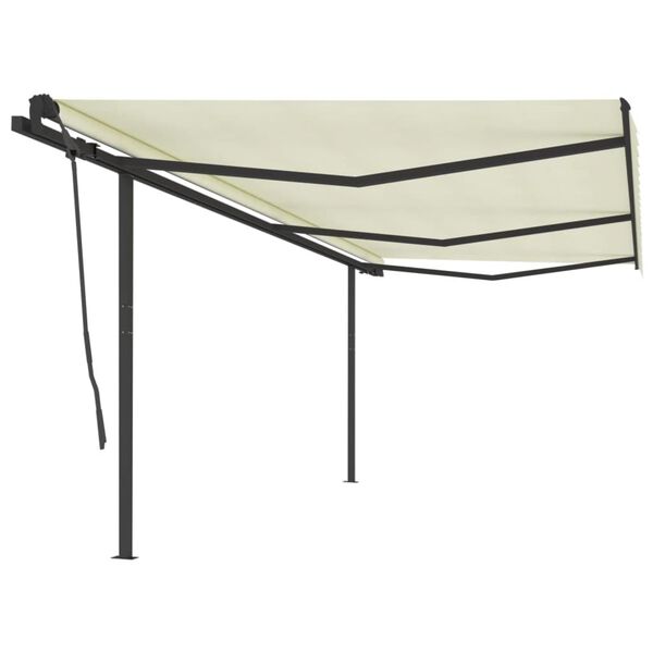 vidaXL Toldo retr&aacute;til manual com postes 6x3,5 m cor creme