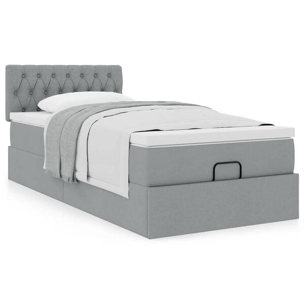 vidaXL Cama otomana com colch&atilde;o 90x200 cm tecido cinzento claro